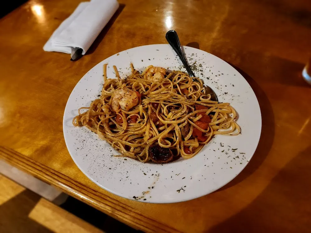 Sausage and Shrimp Scampi over Linguini